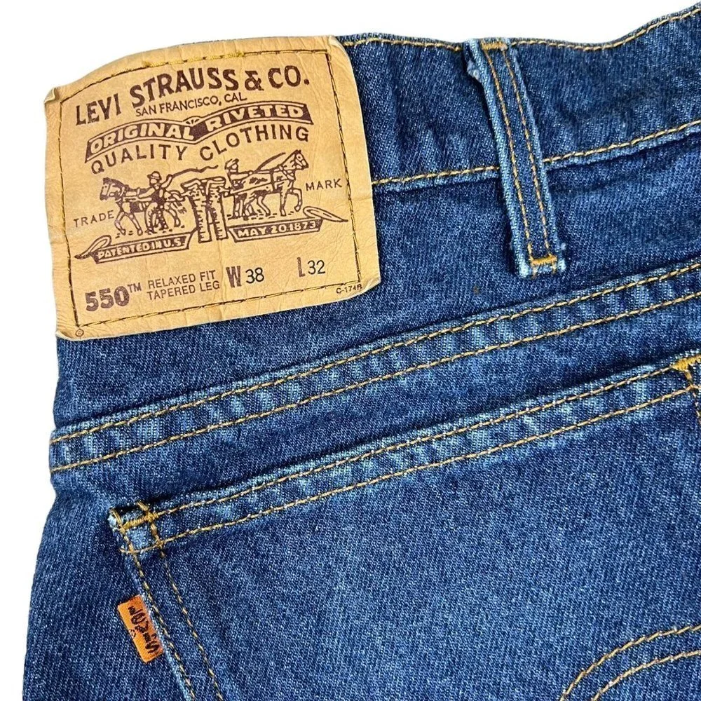 Vintage 90s Orange Tab Levi’s 550 Relaxed Fit Tapped Leg Jeans Size 38X32